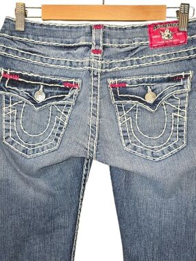 True Religion World Tour Big T Pink Stitch Flap Pocket Julie Jeans Y2K Size 27